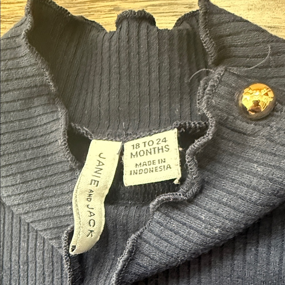Janie and Jack Navy Long Sleeve Top with Gold Buttons turtleneck 18-24 months - Picture 2 of 6
